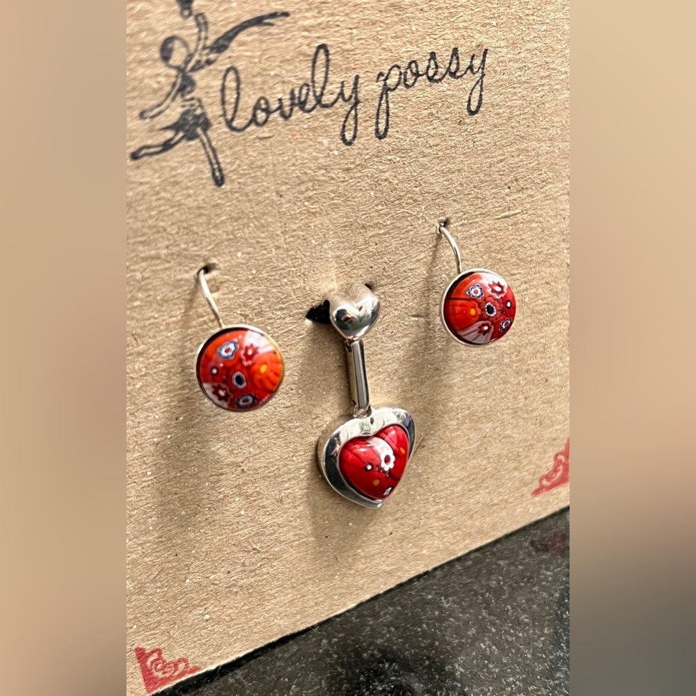 Sterling Silver and Murano glass earrings and hear arrow pendant
